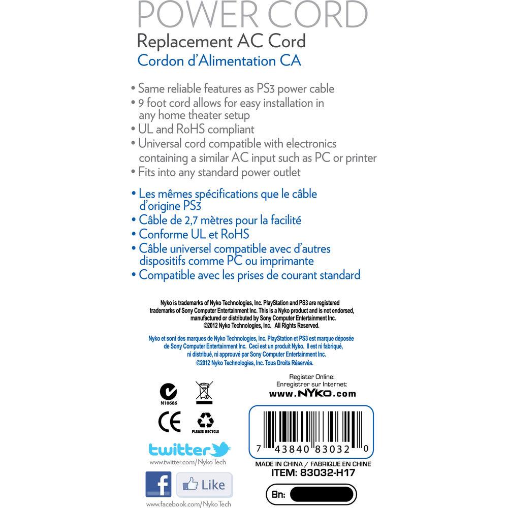 Nyko Power Cord for PlayStation 3
