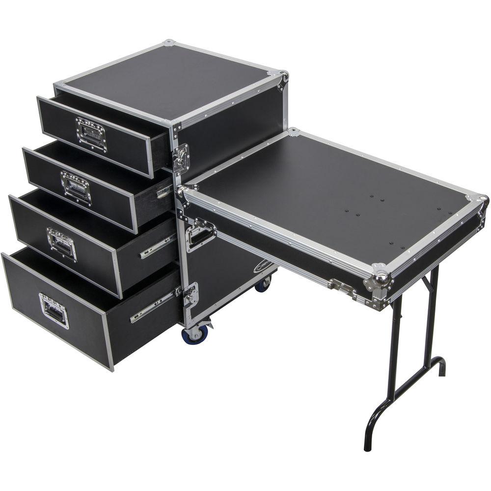 Odyssey Innovative Designs FZWB4WDLX Flight Zone Deluxe 4-Drawer Workbox Tour Case with Casters & Side Table