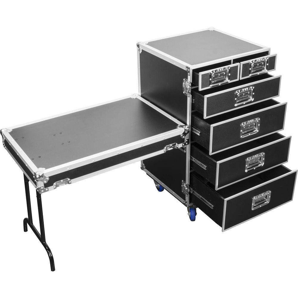 Odyssey Innovative Designs FZWB6WDLX Flight Zone Deluxe 6-Drawer Workbox Tour Case with Casters & Side Table