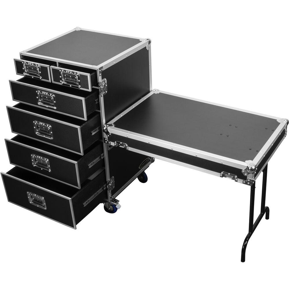Odyssey Innovative Designs FZWB6WDLX Flight Zone Deluxe 6-Drawer Workbox Tour Case with Casters & Side Table