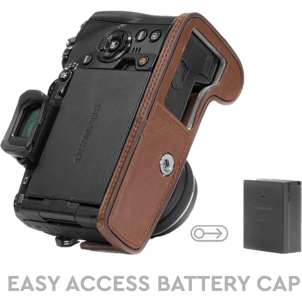 MegaGear Ever Ready PU Leather Half Case and Strap for Olympus OM-D E-M1 Mark II