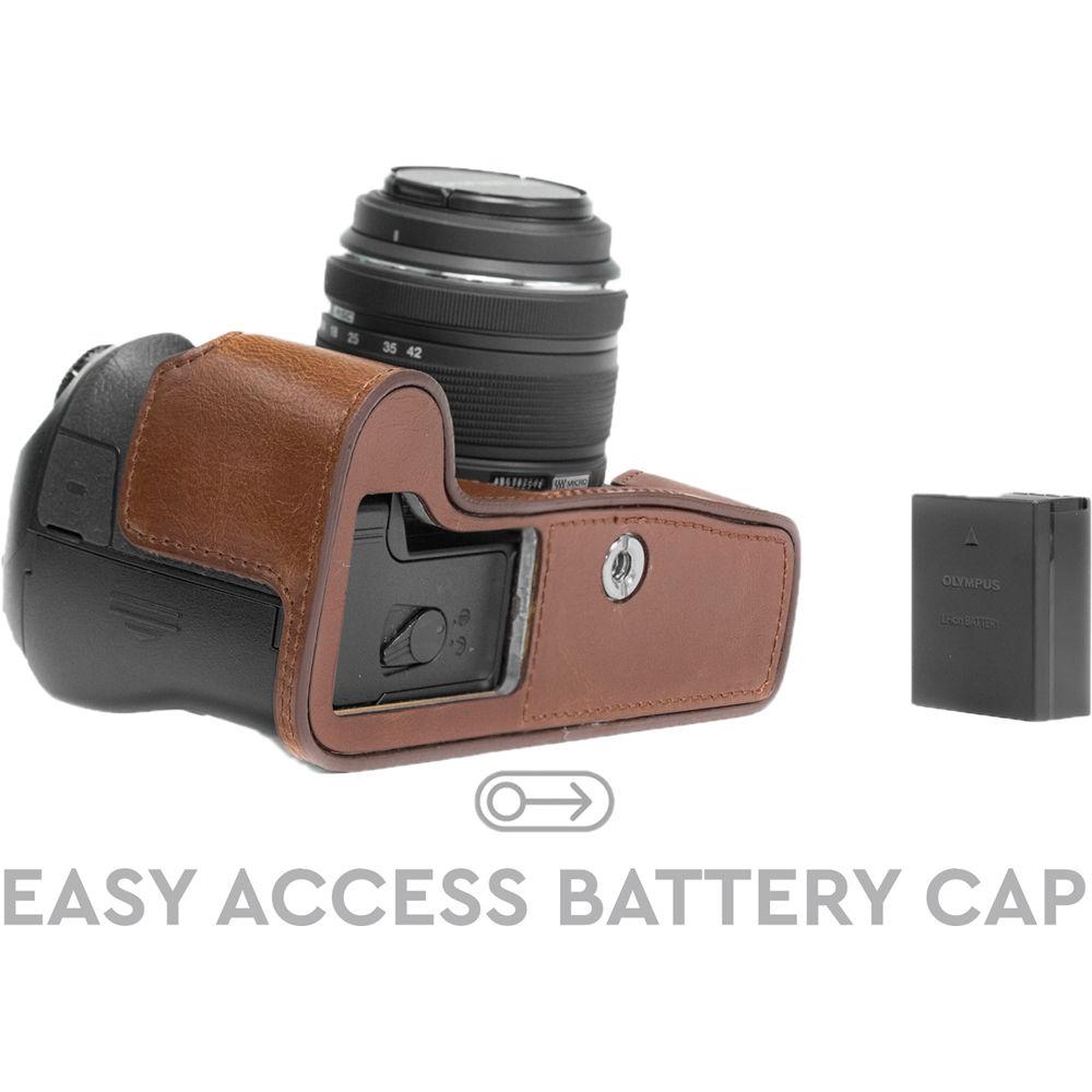 MegaGear Ever Ready PU Leather Half Case and Strap for Olympus OM-D E-M1 Mark II