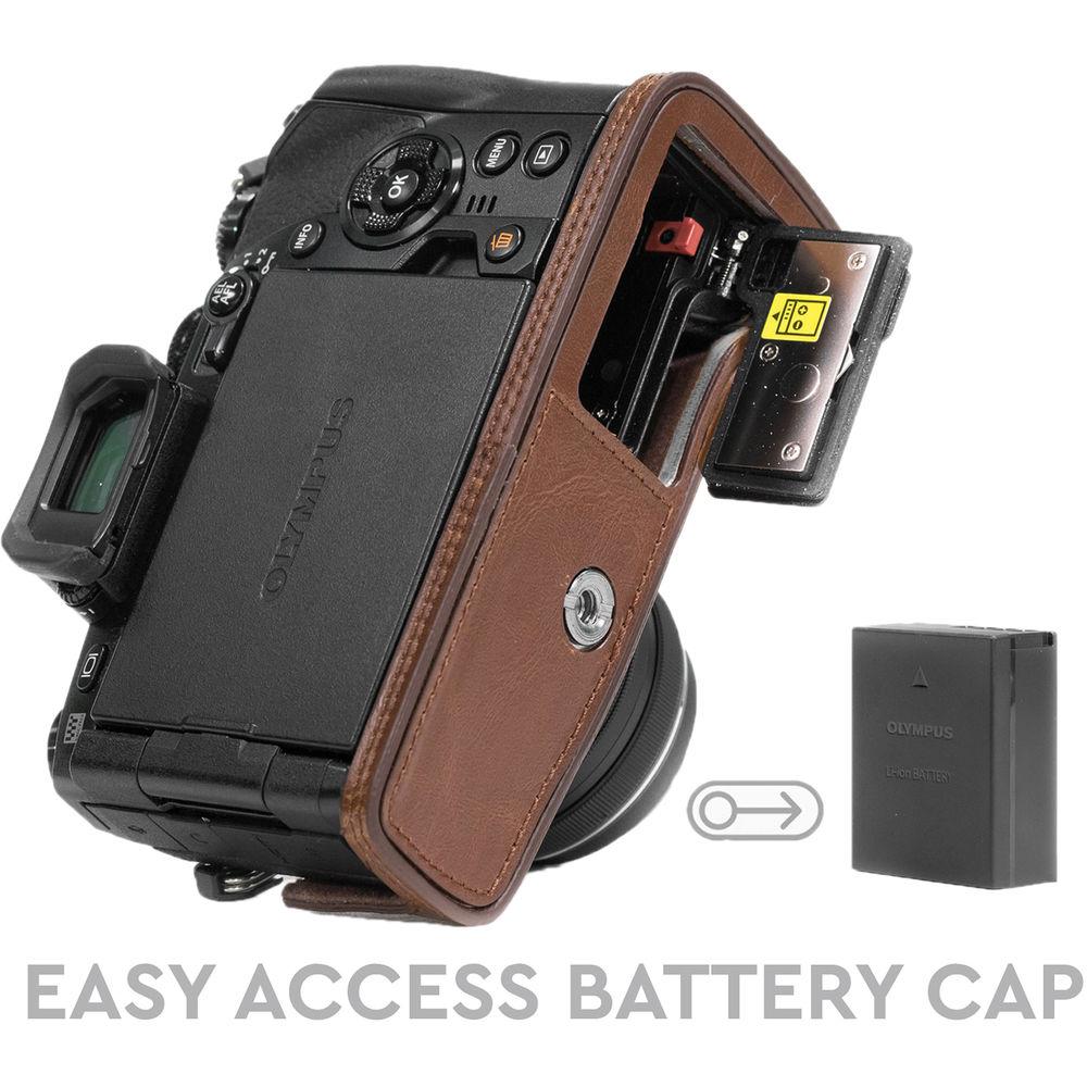 MegaGear Ever Ready PU Leather Half Case and Strap for Olympus OM-D E-M1 Mark II