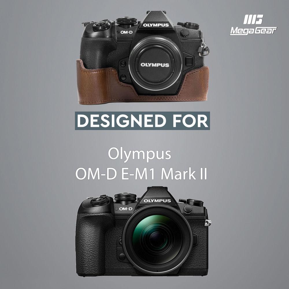 MegaGear Ever Ready PU Leather Half Case and Strap for Olympus OM-D E-M1 Mark II