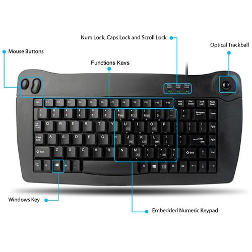 Adesso Wired Mini-Trackball Keyboard, Adesso, Wired, Mini-Trackball, Keyboard