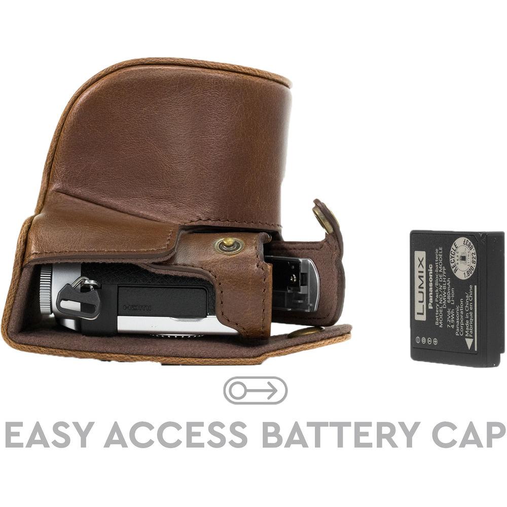 MegaGear Ever Ready PU Leather Case & Strap for Select Panasonic LUMIX with 12-32mm