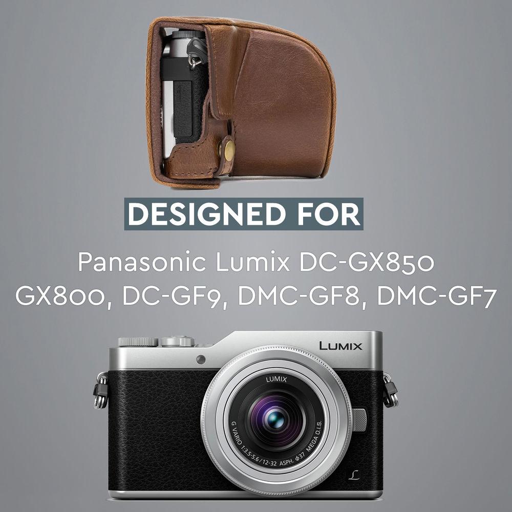 MegaGear Ever Ready PU Leather Case & Strap for Select Panasonic LUMIX with 12-32mm