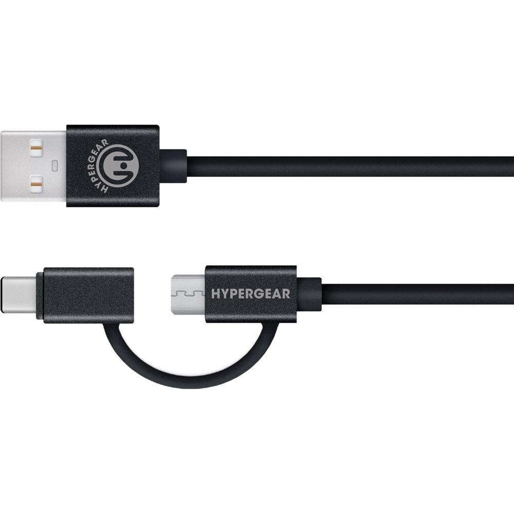 HyperGear Rapid 2.4A USB Car Charger with Hybrid Micro-USB to USB Type-C Cable