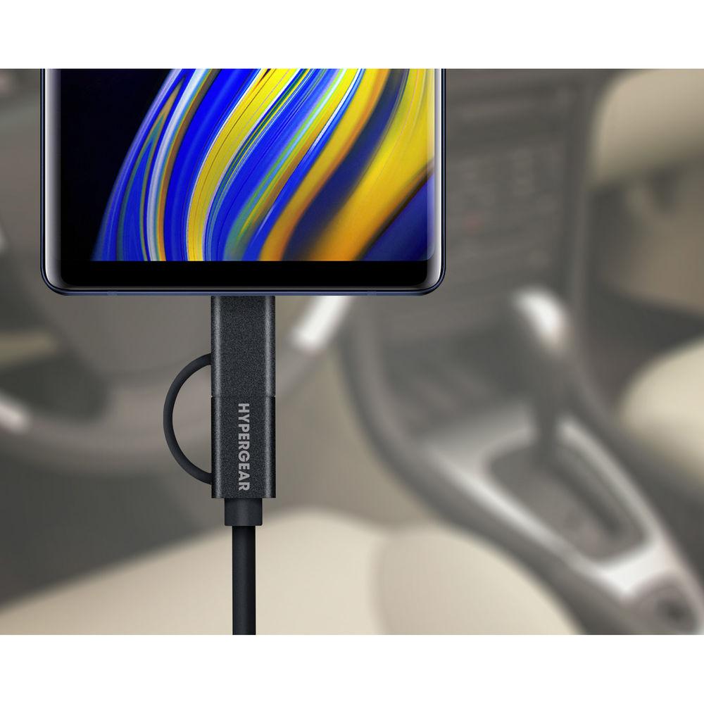 HyperGear Rapid 2.4A USB Car Charger with Hybrid Micro-USB to USB Type-C Cable