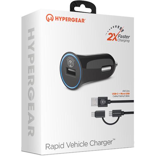 HyperGear Rapid 2.4A USB Car Charger with Hybrid Micro-USB to USB Type-C Cable