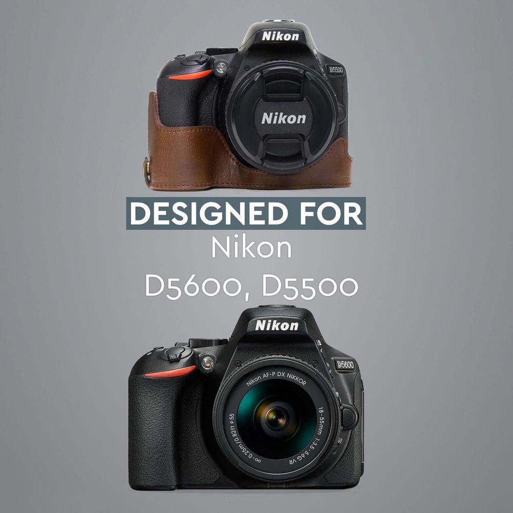 MegaGear Ever Ready PU Leather Half Case and Strap for Nikon D5600, D5500