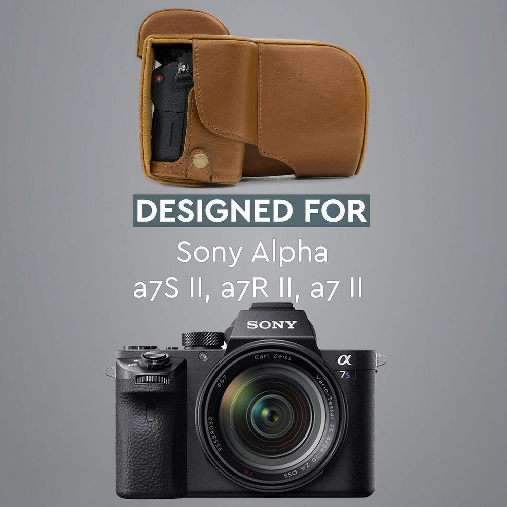 MegaGear Ever Ready PU Leather Case & Strap for a7S II, a7R II, a7 II with 28-70mm