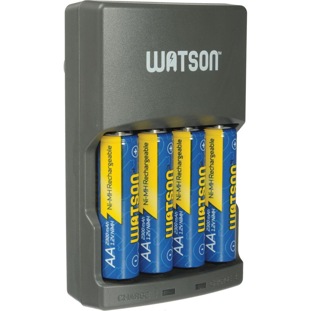 Watson 4-Hour Rapid Charger with 4 AA NiMH Rechargeable Batteries, Watson, 4-Hour, Rapid, Charger, with, 4, AA, NiMH, Rechargeable, Batteries