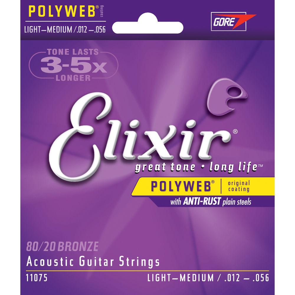 ELIXIR Light-Medium Gauge Acoustic 80 20 Bronze POLYWEB Coated Guitar Strings