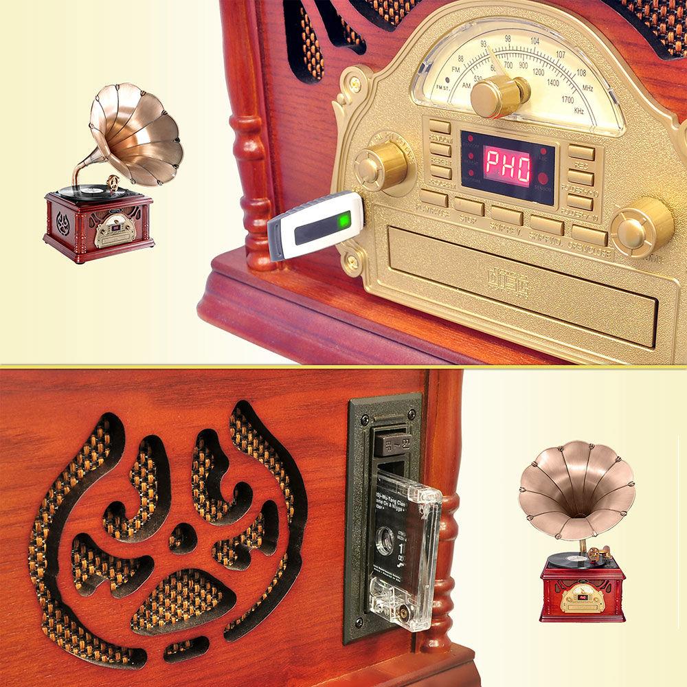 Pyle Pro Vintage Turntable with Horn and USB MP3 Recording