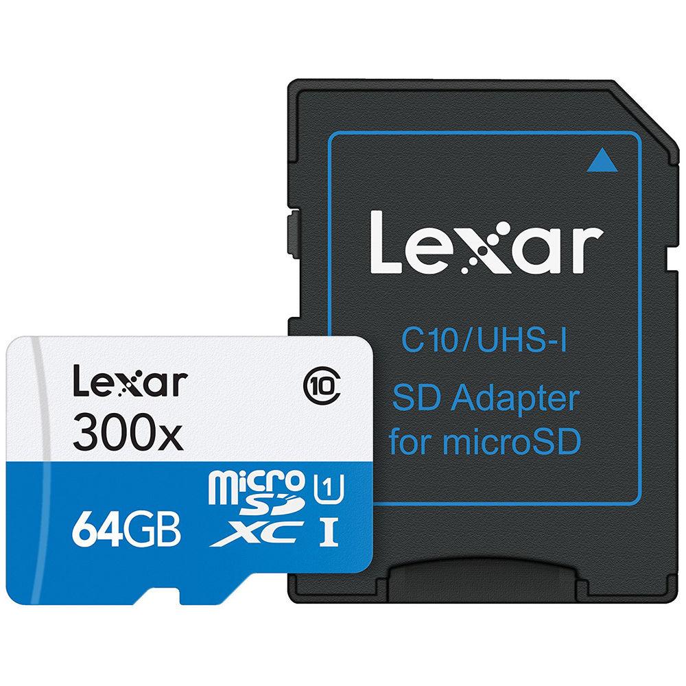 Lexar 64GB High Performance UHS-I microSDXC Memory Card with SD Card Adapter