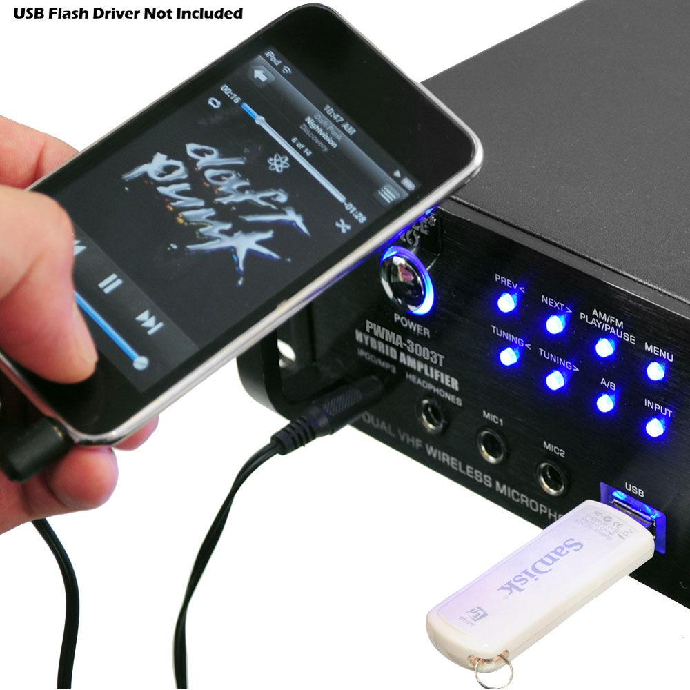 Pyle Pro PWMA2003T Hybrid Stereo Receiver Amplifier with AM FM Tuner & 2 Wireless Microphones