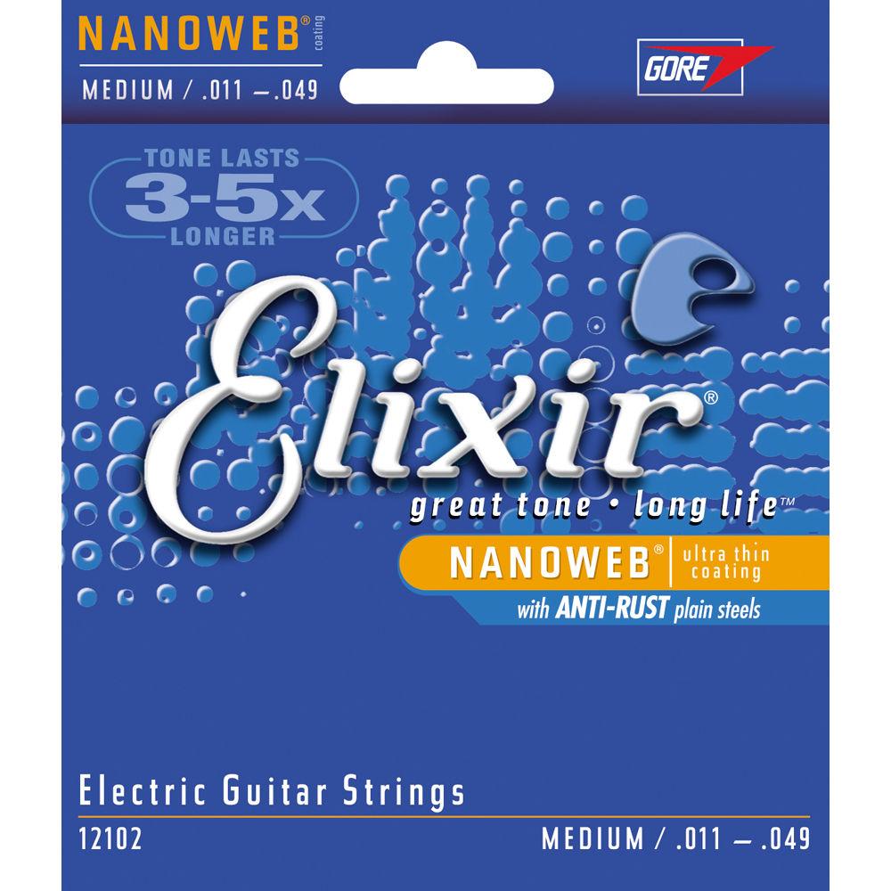 ELIXIR Medium Gauge Electric Nickel Plated Steel NANOWEB Coated Guitar Strings, ELIXIR, Medium, Gauge, Electric, Nickel, Plated, Steel, NANOWEB, Coated, Guitar, Strings
