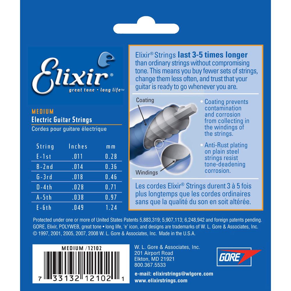ELIXIR Medium Gauge Electric Nickel Plated Steel NANOWEB Coated Guitar Strings