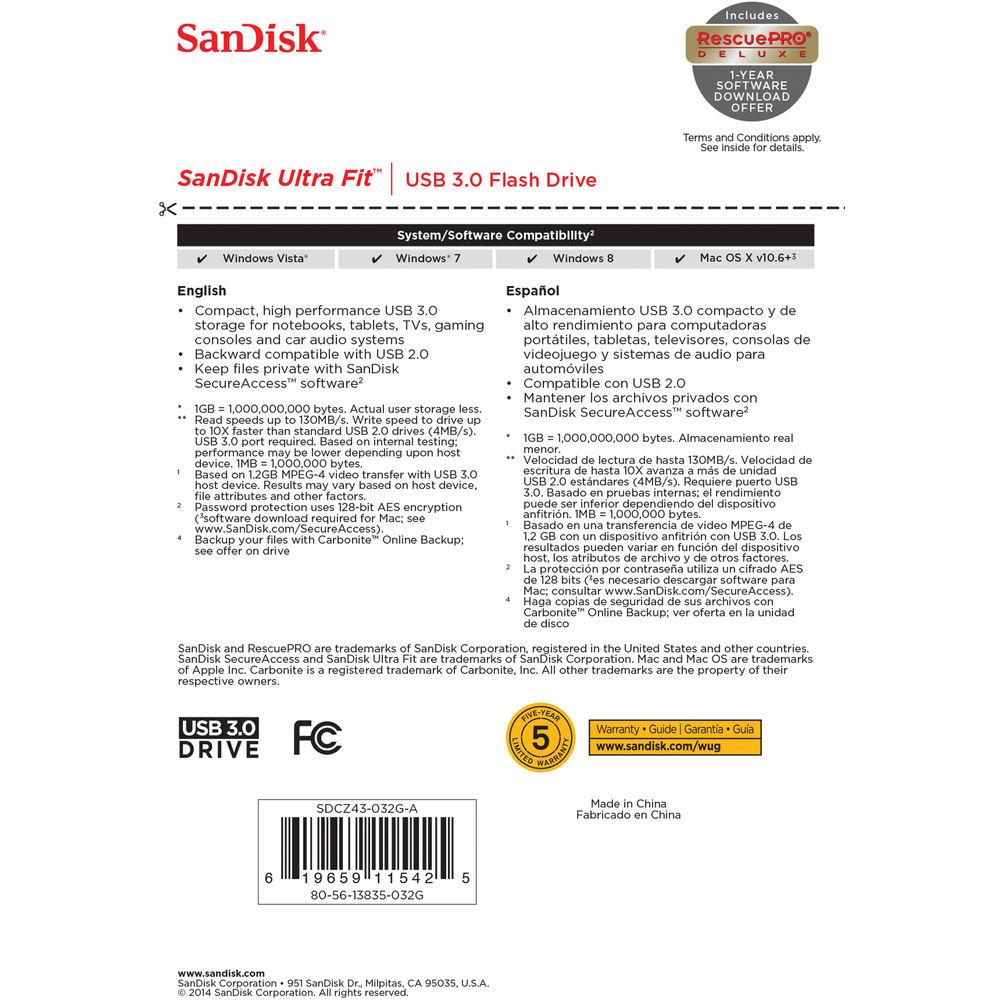 SanDisk 32GB CZ43 Ultra Fit USB 3.0
