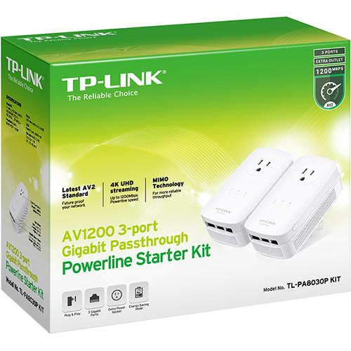 TP-Link TL-PA8030P KIT HomePlug-AV1200 3-Port Gigabit Passthrough Powerline Starter Kit, TP-Link, TL-PA8030P, KIT, HomePlug-AV1200, 3-Port, Gigabit, Passthrough, Powerline, Starter, Kit
