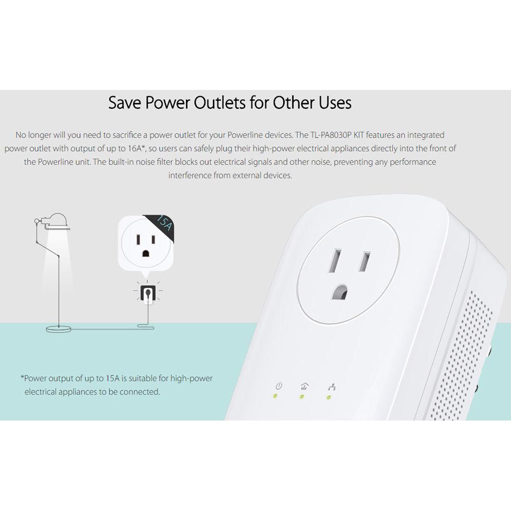 TP-Link TL-PA8030P KIT HomePlug-AV1200 3-Port Gigabit Passthrough Powerline Starter Kit
