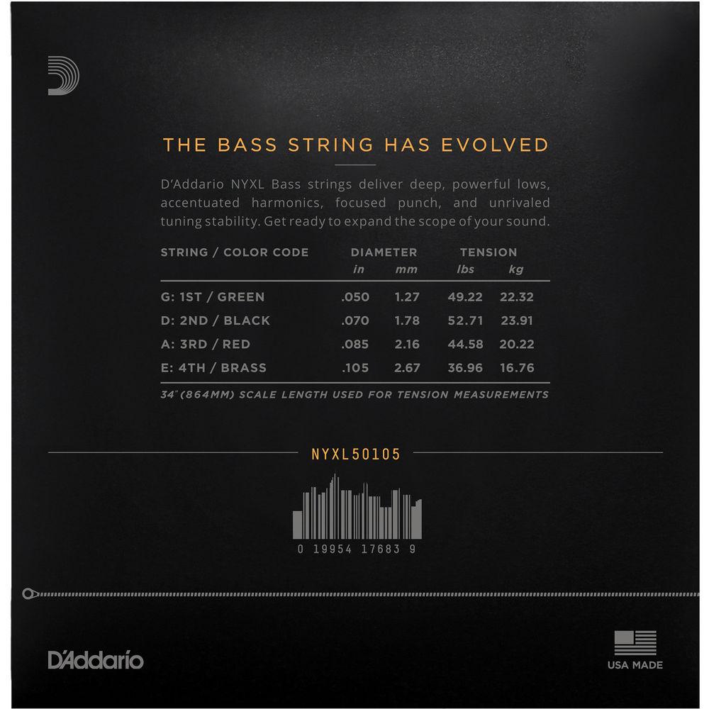 D'Addario NYXL50105 Medium Electric Bass Strings, D'Addario, NYXL50105, Medium, Electric, Bass, Strings