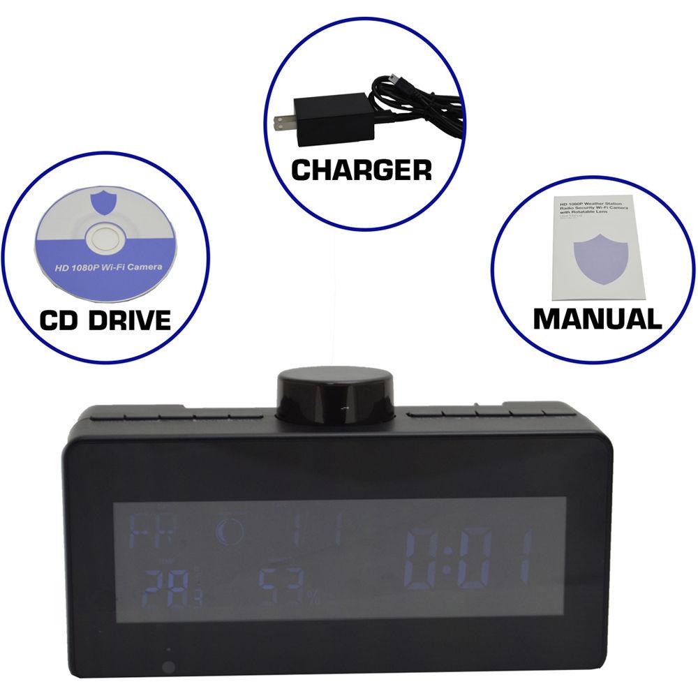 Mini Gadgets Digital Weather Clock Radio with Covert 1080p Wi-Fi Camera