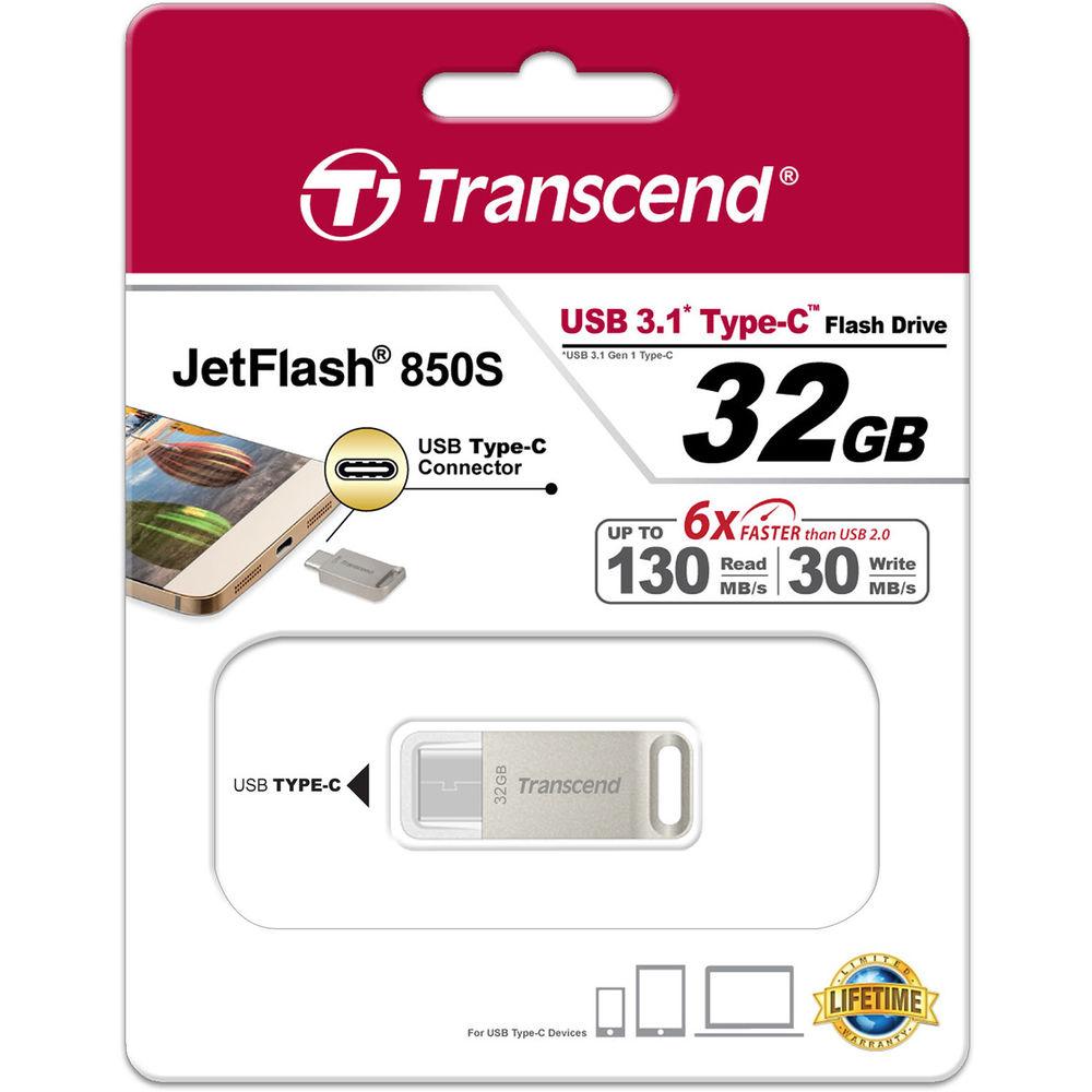 Transcend 32GB JetFlash 850 USB 3.1 Type-C Flash Drive, Transcend, 32GB, JetFlash, 850, USB, 3.1, Type-C, Flash, Drive