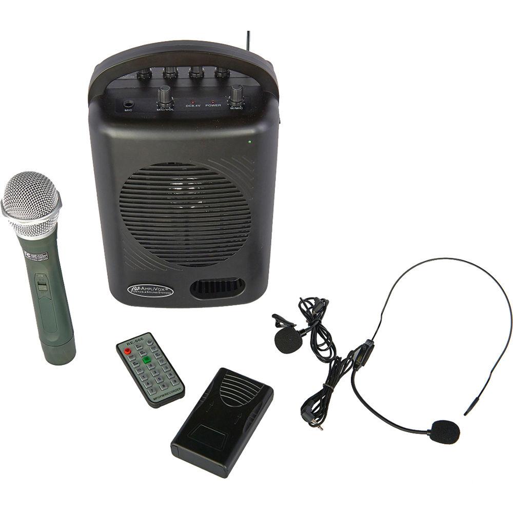 AmpliVox Sound Systems SWB245 Power Pod PA Media Package Portable All-In-One PA System with Three Microphones and Bluetooth Audio Receiver