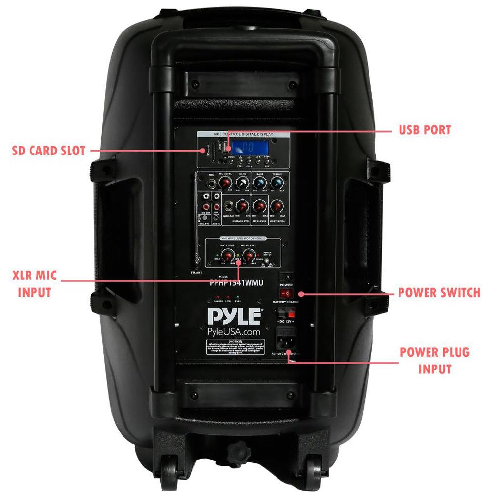 Pyle Pro PPHP1541WMU Portable 15" 2-Way 1200W Wireless and Bluetooth-Enabled PA System