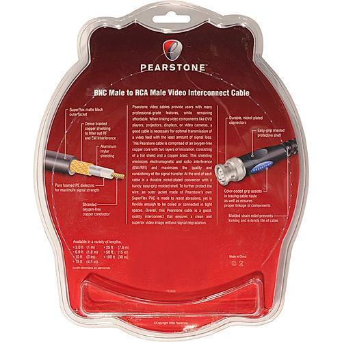 Pearstone BNC Male to RCA Male 75 Ohm Video Cable - 15