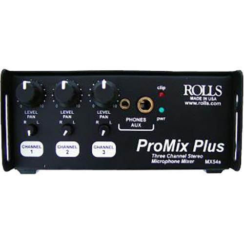 Rolls MX54s Pro-Mix Plus - 3-Channel Battery-Powered Stereo Microphone Mixer with Level & Pan Controls Headphone Output