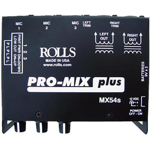 Rolls MX54s Pro-Mix Plus - 3-Channel Battery-Powered Stereo Microphone Mixer with Level & Pan Controls Headphone Output