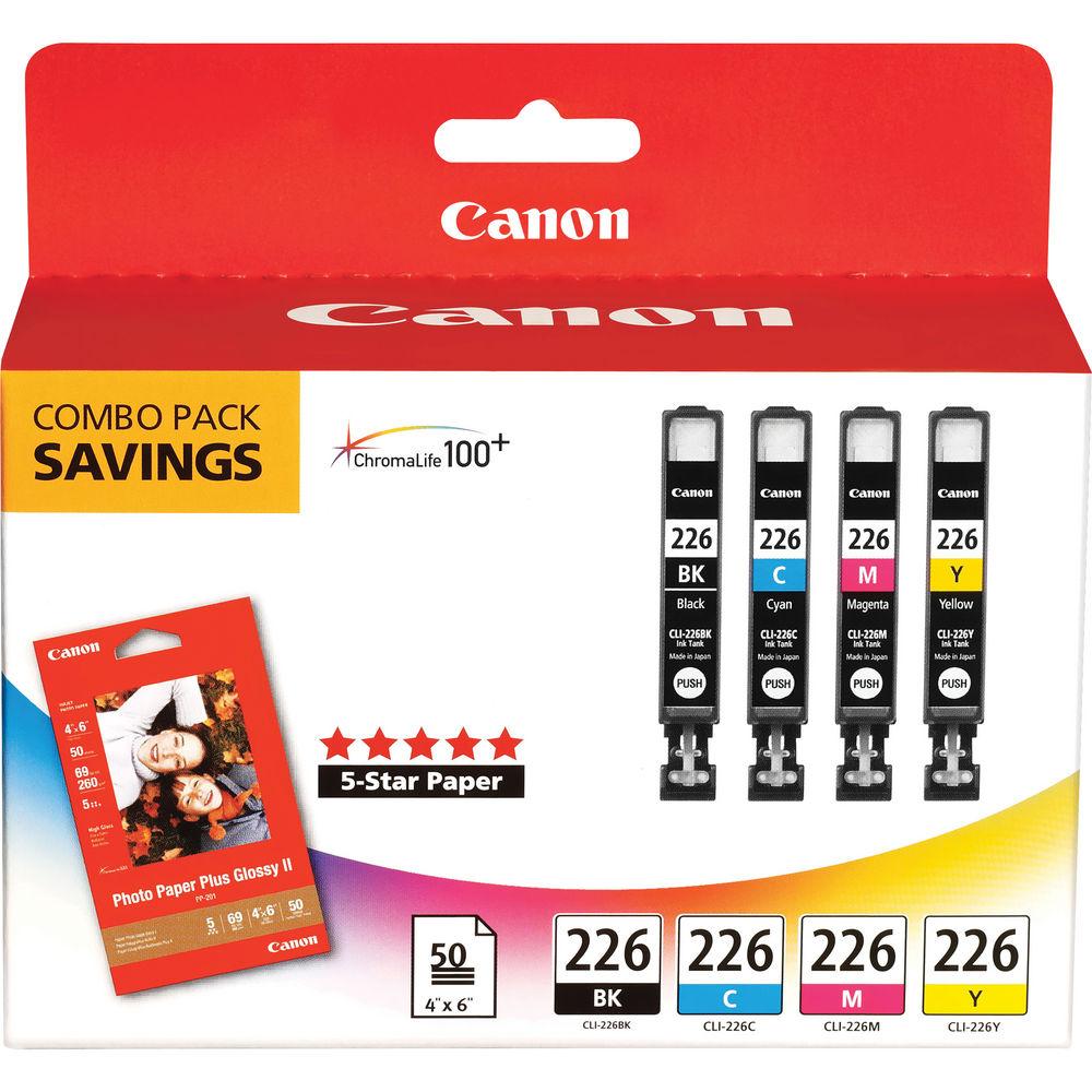 Canon CLI-226 Four Color Ink Tank Pack with 50 Sheets of 4.0 x 6.0" Photo Paper