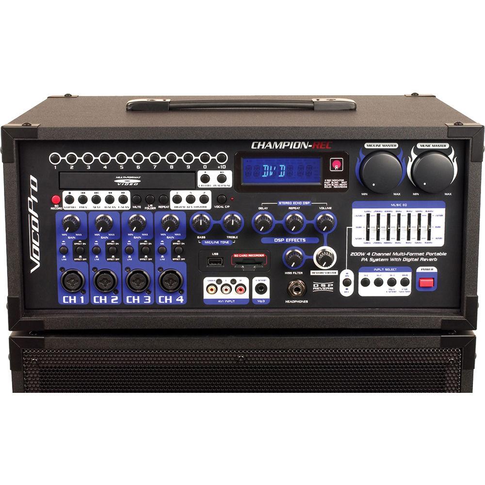 VocoPro CHAMPION-REC Basic 200W 4-Channel Multi-Format Portable PA System with Digital Recorder