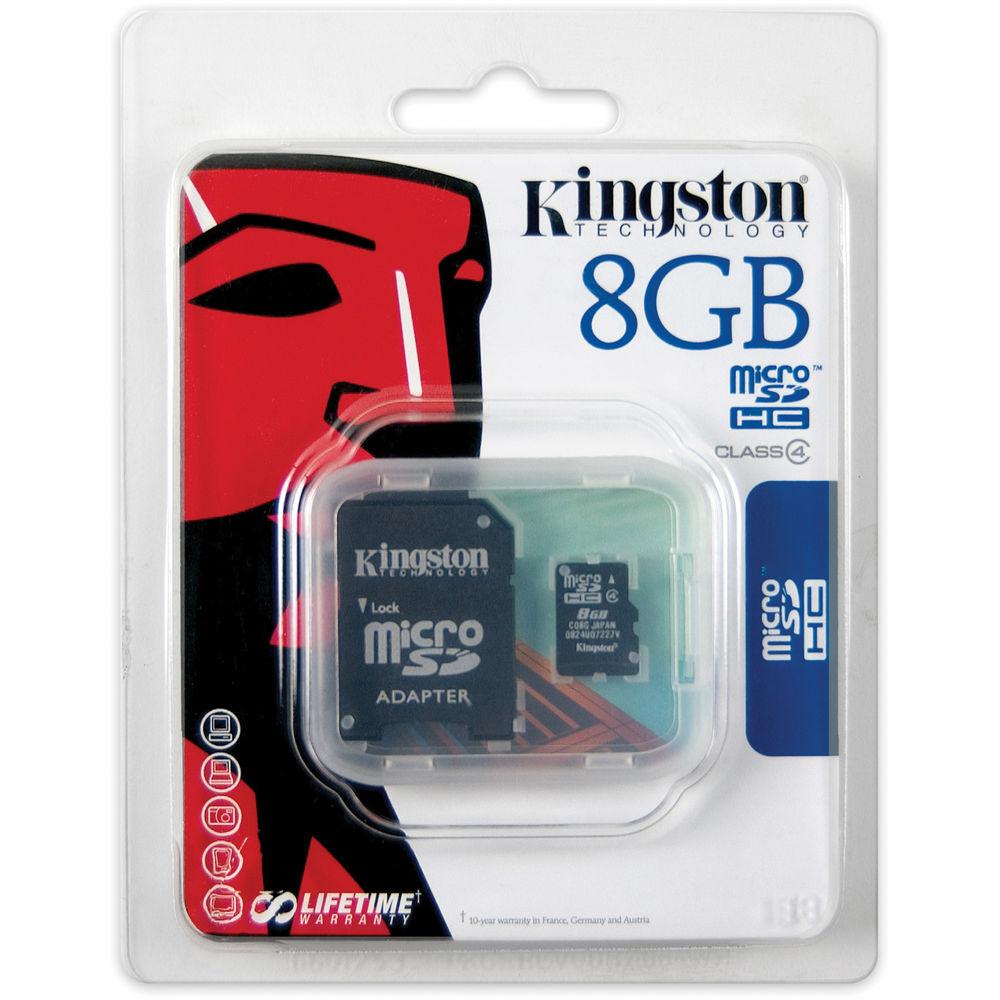 Kingston 8GB microSDHC Memory Card Class 4 With SD Adapter