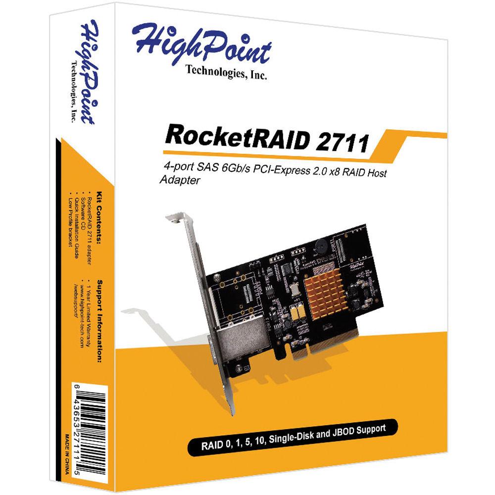 HighPoint RocketRAID 2711 Single-Port 4 Channel SAS 6 Gbps PCIe 2.0 x8 RAID HBA, HighPoint, RocketRAID, 2711, Single-Port, 4, Channel, SAS, 6, Gbps, PCIe, 2.0, x8, RAID, HBA